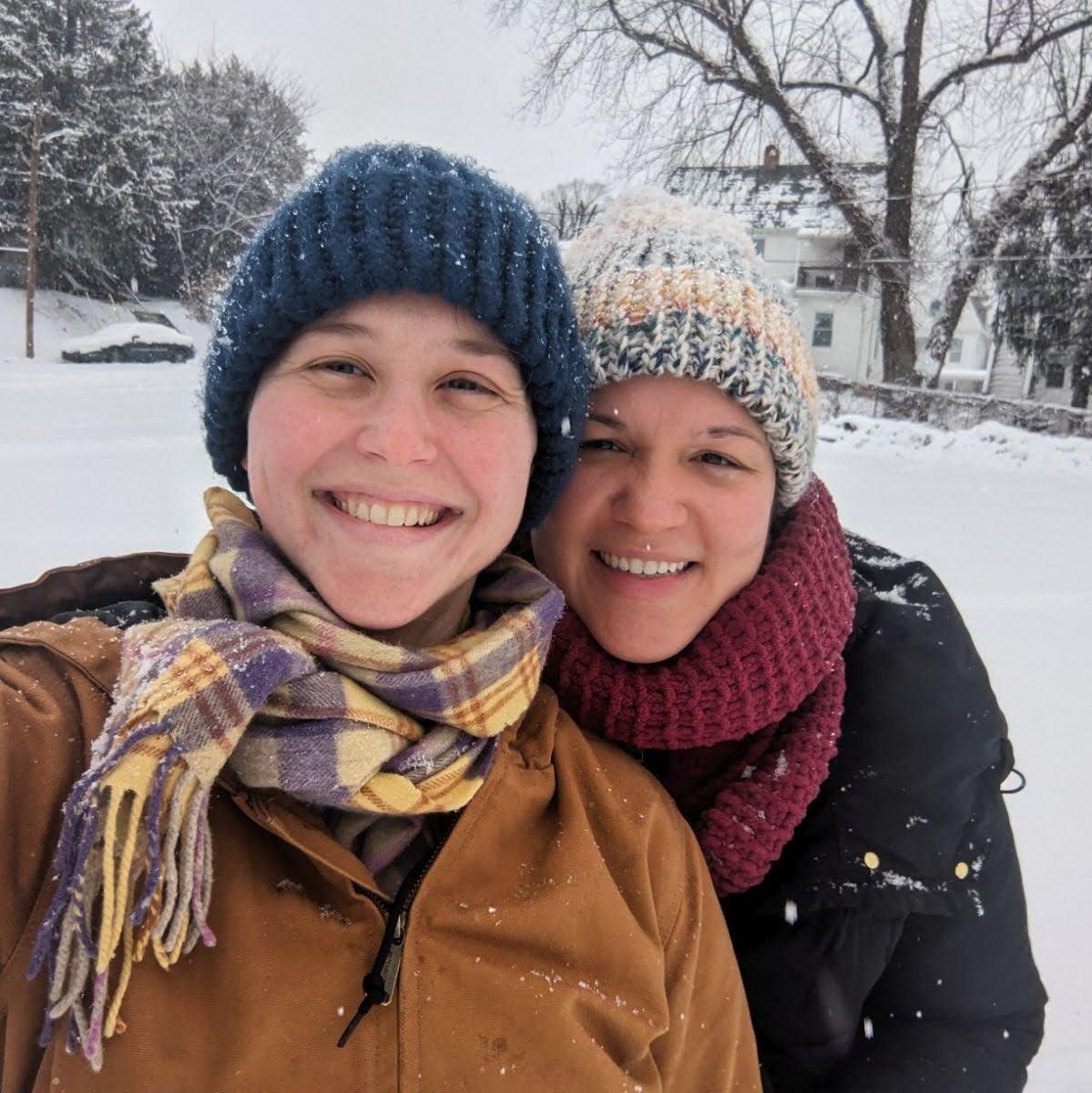February 2023: Jewell's first big snowstorm! Brooke made their hats!!