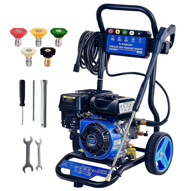 ROOMARK 3600PSI Gas Pressure Washer, 2.6GPM Gas Power Washer 210 CC Gas Powered Washing Machine Commercial High Pressure Washer with 26ft Hose & 5 Nozzles for Patio, Yard, Vehicle, EPA Compliant