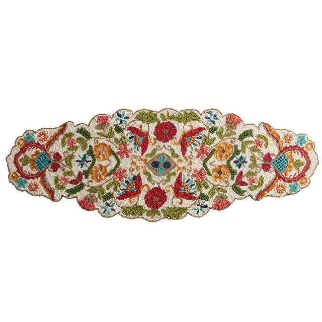 Multicolor Abstract Floral Beaded Table Runner
