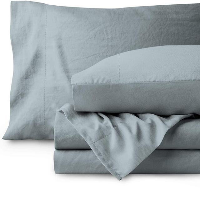 Bare Home Sandwashed Queen Sheet Set - Premium 1800 Ultra-Soft Microfiber Bed Sheets - Breathable Bedding - Hypoallergenic - Stain Resistant (Queen, Sandwashed Dusty Blue)