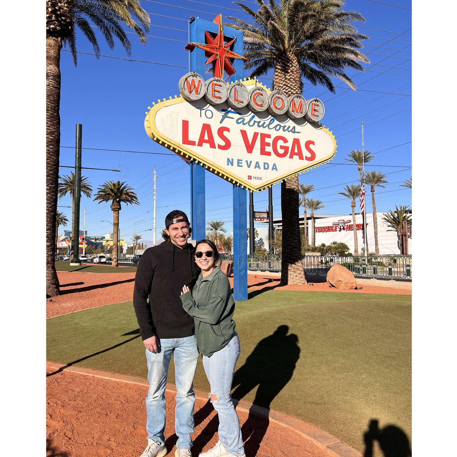 Las Vegas, Nevada! January 2025. We snuck around the side and got to take a picture with the famous sign without waiting in the long line 😎 thanks to our awesome uber driver for the pro tip!