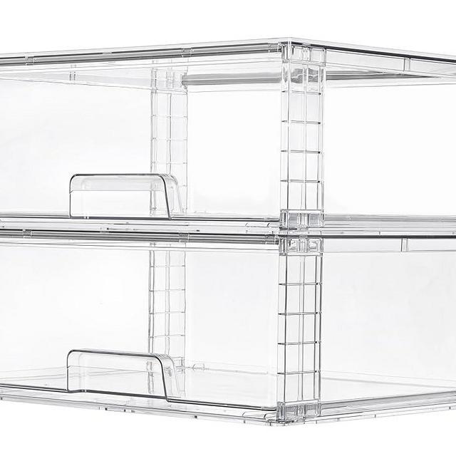 Vtopmart 2 Pack Large Stackable Storage Drawers,Easily Assemble Clear Acrylic Bathroom Closet Undersink Organizers,Plastic Storage Bins for Cabinet,Kitchen Pantry,Medicine Organization