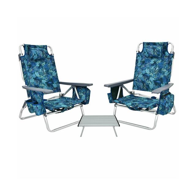 SUGIFT 2 Packs 5-Position Outdoor Folding Backpack Beach Table Chair Reclining Chair Set-Multicolor