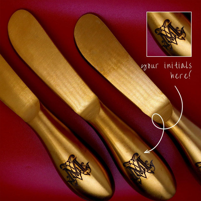 Personalized Monogram Butter Knife Set Housewarming Gift Idea Gold Butter Knife Set Engraved Silverware Personalized Knife Set Cheese Spread