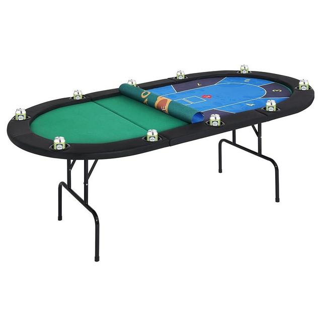 COCO DESIGN Foldable Poker Table with Cup Holders & Top, 84 Inch Waterproof Casino Table for Blackjack, Poker Night, Folding Card Game Table for Home, Parties, Indoor Outdoor, Green