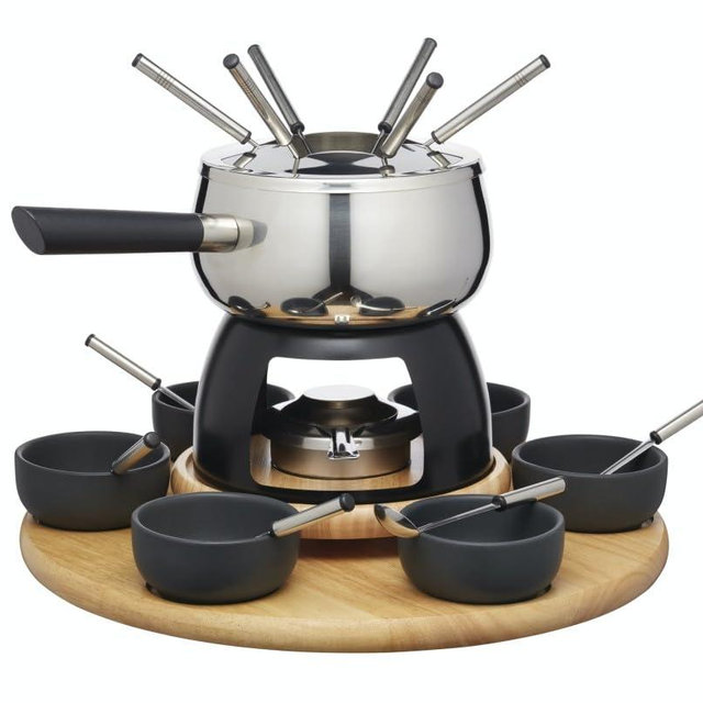 Kitchen Craft Artesà Deluxe Stainless Steel Swiss Fondue Set with Lazy Susan (22-Piece Party Kit)