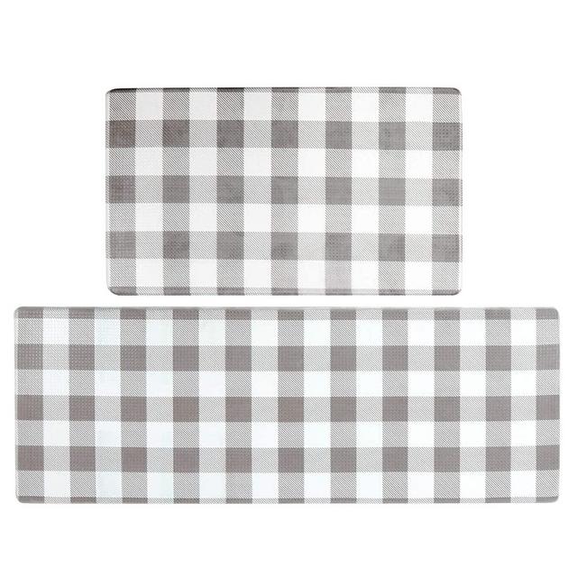 Collive Gray/White Buffalo Plaid Kitchen Rug Runner Set, 2 Piece Anti Fatigue Cushioned Kitchen Rugs and Mats, Non Slip Waterproof Standing Kitchen Floor Mats (18" x 29"+18" x 47", Buffalo Plaid)