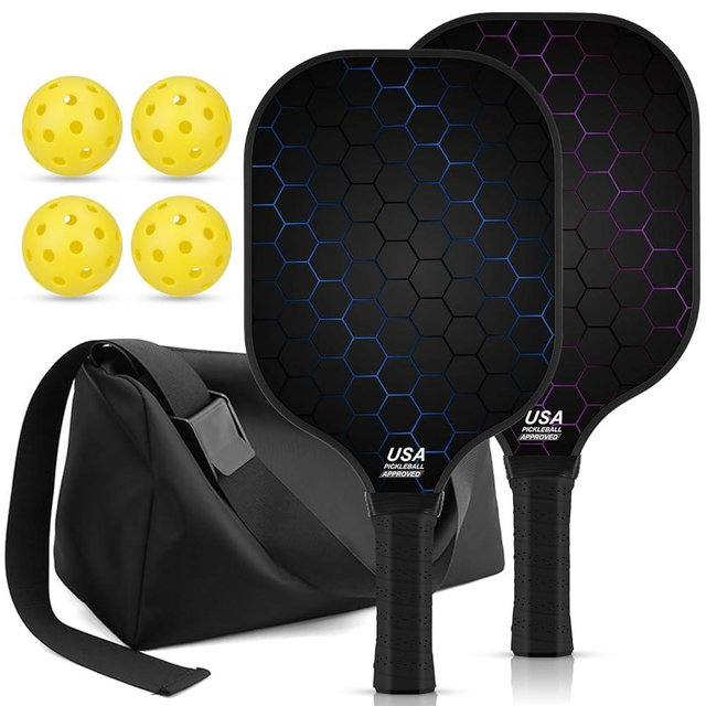 Jobunai 99.9% T300 Carbon Fiber Lightweight Pickleball Paddles Set of 2 Indoor Outdoor Games Equipment Beginner Intermediate Pro Sports Accessories Gifts
