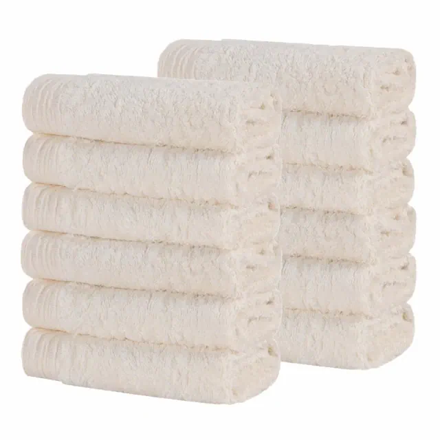Rayon From Bamboo Cotton Blend Eco-Friendly Hypoallergenic Solid Face Towel Washcloth Set of 12, Ivory - Blue Nile Mills