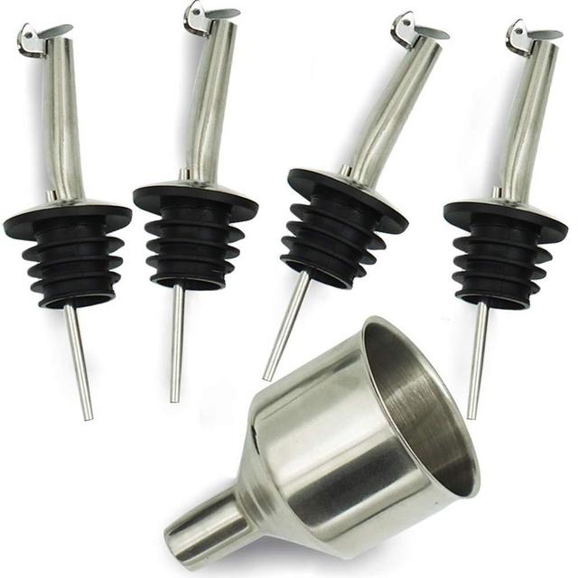Delove Olive Oil Bottle Pourer Spout Set - Easily Turn Your Bottles into Dispensers for Liquor, Vinegar, Syrup or Oils - (4 Spout+Funnel)