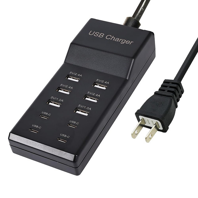 Wyssay USB Charger,50W USB Charging Station with 10-Port (6 USB-A Port & 4 USB-C Port) Compatible with iPhone 15/14/13/12/11/X/8/7/6 Phones, Watch,Tablets, Smartphones Black