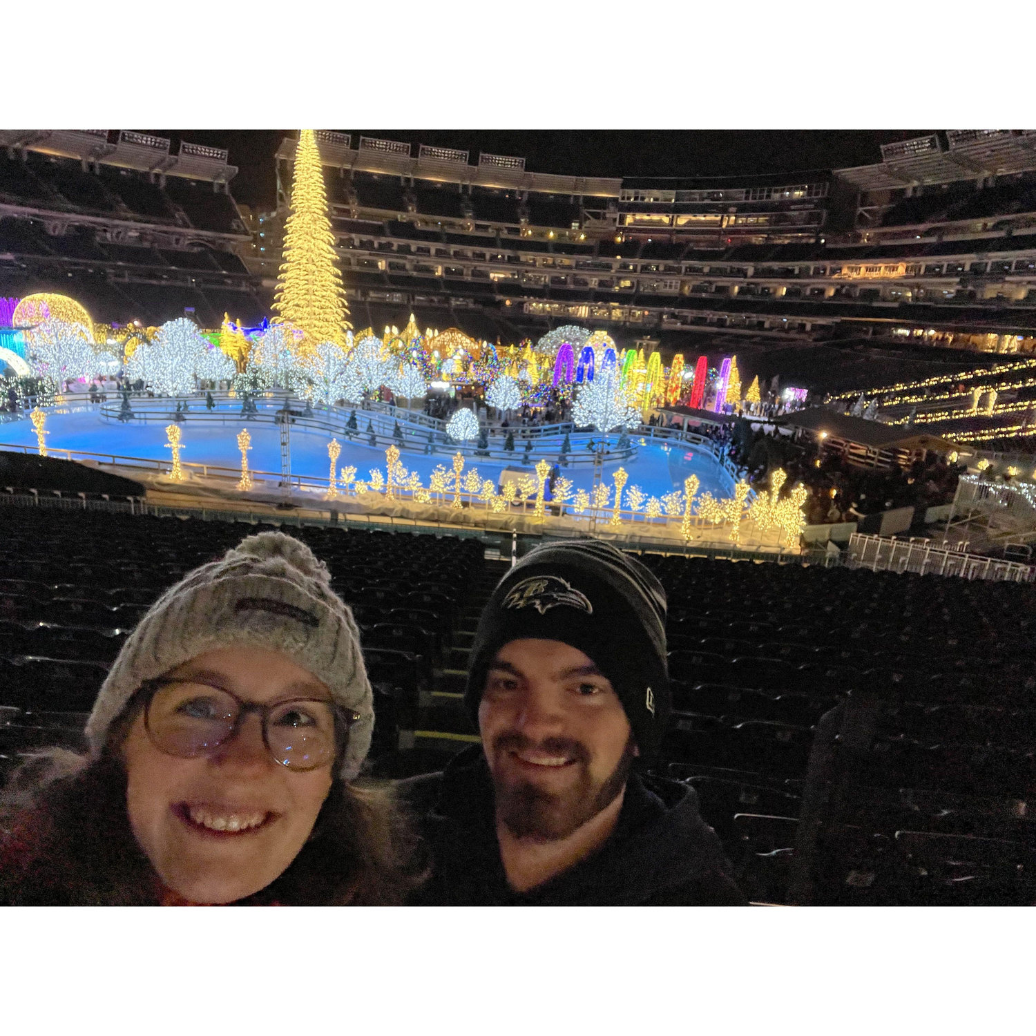 Michael and Sam at a Winter Lights show at the Nationals Stadium in Winter 2022