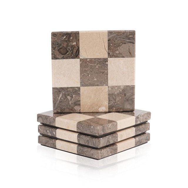EarthenTones Marble Coasters Set of 4, 4" Oceanic & Verona Handmade Stone Cup Coasters, Elegant Table Coaster for Drinks, Durable Kitchen Décor & Home Accessories