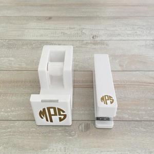 Monogram Desk Set, Stapler and Tape Dispenser