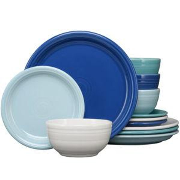 Mixed Coastal Blues Bistro Coupe 12-Piece Dinnerware Set, Service for 4