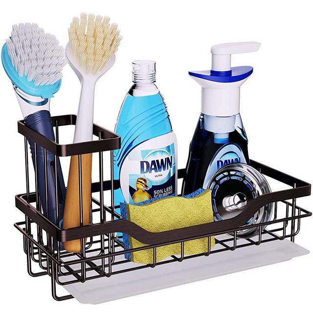 HapiRm Sponge Holder Kitchen Sink Caddy Organizer, Sponge Dish Brush Soap  Dispenser Holder with Drain Tray