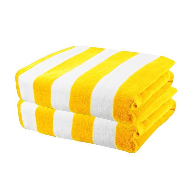 Exclusivo Mezcla 100% Cotton 2-Pack Oversized Cabana Striped Large Beach Towel Set, Pool Towel, Bath Towel( Yellow, 35"x70")- Soft, Quick Dry, Lightweight, Absorbent and Plush