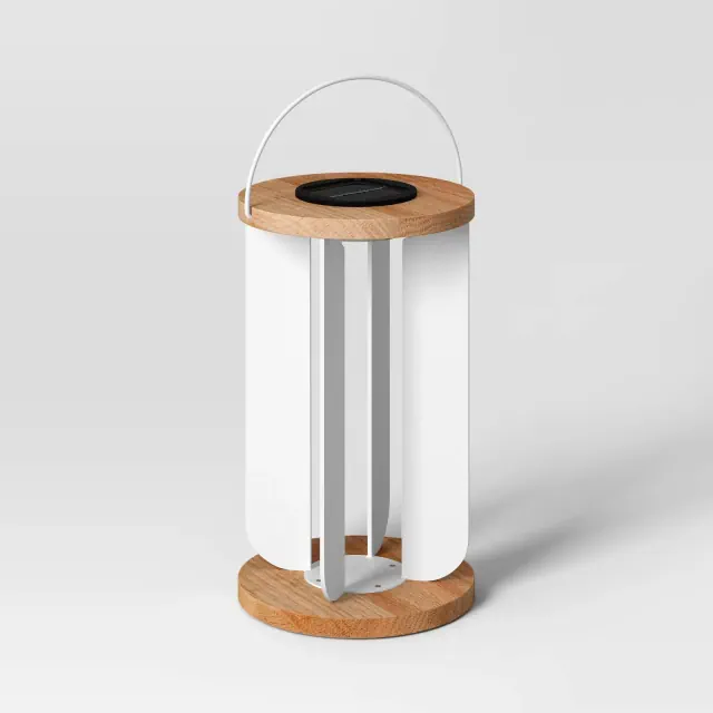 10" Wood Solar LED Outdoor Lantern Tan - Threshold™