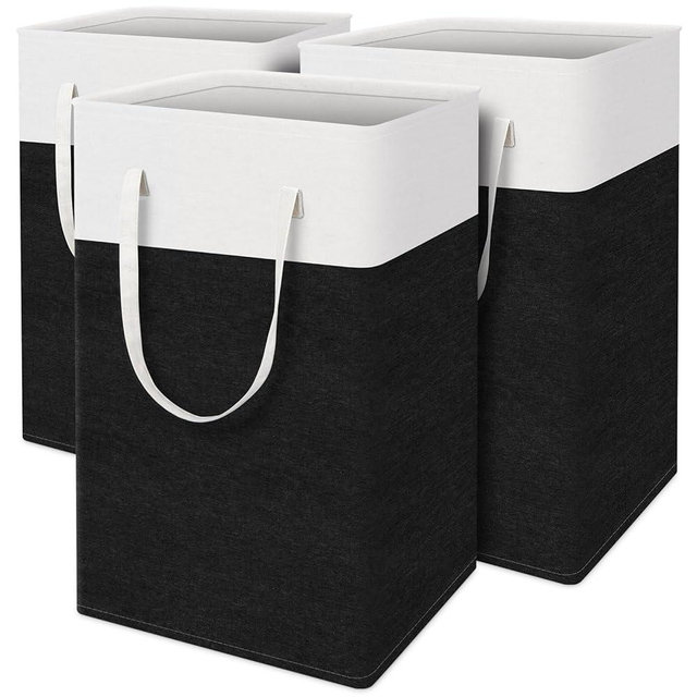TasticTotes laundry basket 3-Pack, laundry hamper, Hamper with handles, collapsible laundry baskets, Waterproof dirty clothes hamper, Towel Storage for Home or Dorm, 75L-Black