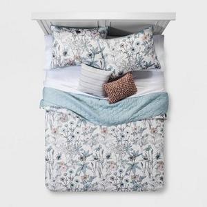 White Floral Flora Microfiber Quilt Set 5pc