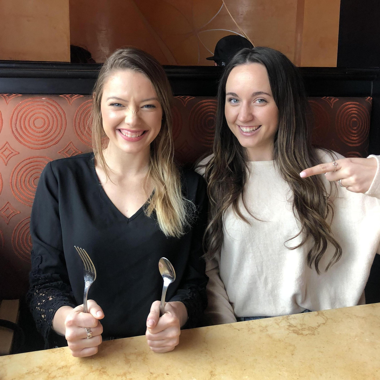 Marisa and Camryn ready to eat some cheescake!