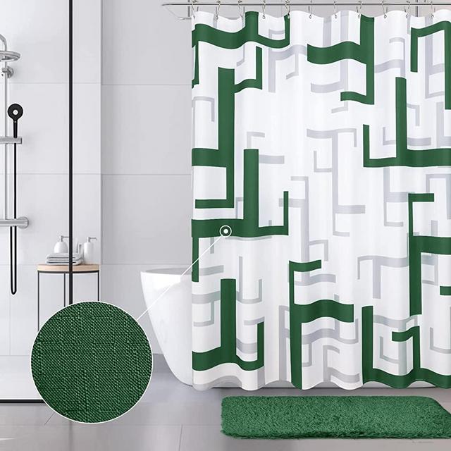 Green Shower Curtain Modern Dark Green Shower Curtains for Bathroom Waterproof Geometric Shower Curtain Set with Hooks Bath Curtains for Bath Decor Fabric Shower Curtain Dark Green 7272 Inch Sea Green