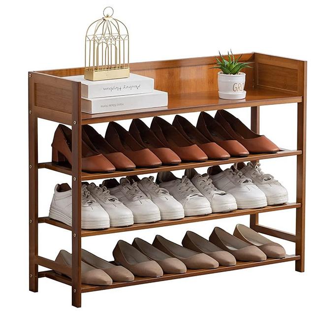 Suwoic Bamboo Shoe Rack Organizer, 4 Tier Shoe shelf Storage Organizer, For Entryway, Hallway, and Closet (Brown)