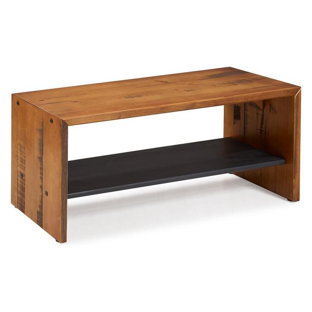 42" Two-Tone Rustic Farmhouse Entryway Bench With Shelf Honey - Saracina Home