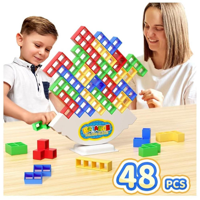 Ziogogco 48 Pcs Game Gifts, Balance Stacking Blocks Game，Perfect for Family, Parties, Travel,Boys Girls Gifts，Novelty Toy Gift for Kids or Friends