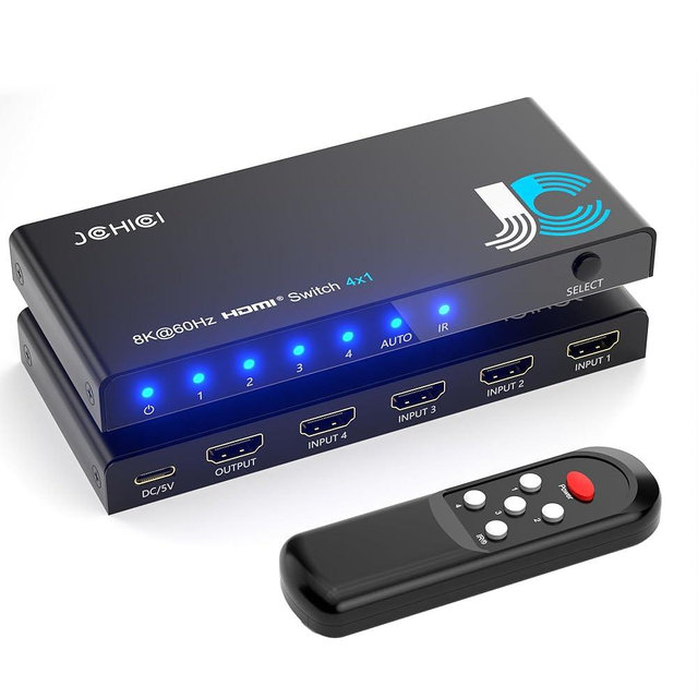 HDMI 2.1 Switch 4 in 1 Out 8K@60Hz 4K@120Hz, 4 Ports HDMI Switcher Splitter Selector with Remote, Support HDCP 2.3 HDR 10+ Dolby Vision/Atmos 48Gbps CEC for Apple TV Game PC PS Pro Xbox Roku