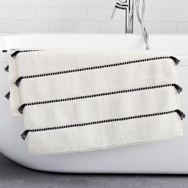 Organic Tassel Stripe Bath Mat, 27"x47", Stone White