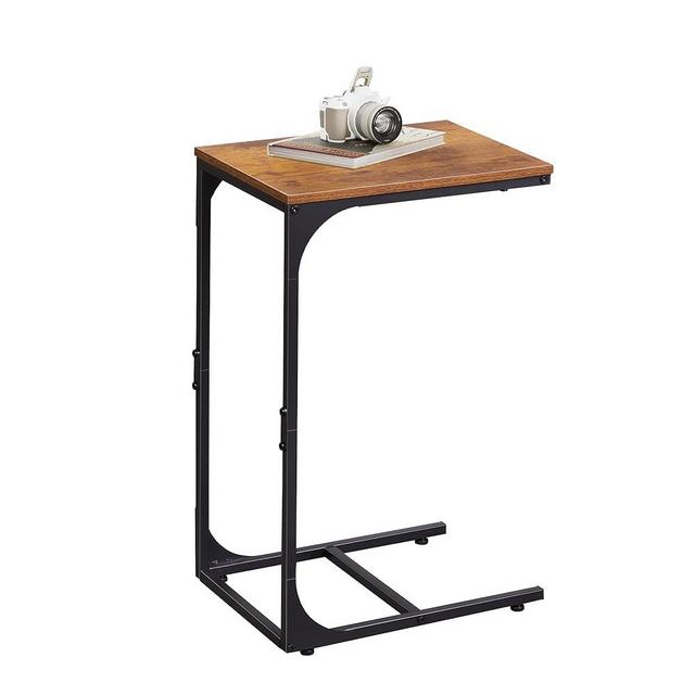 WLIVE C Shaped End Table, Small Couch Side Tables with Metal Frame That Slide Under, Sofa Table TV Tray for Living Room, Bedroom, Rustic Brown