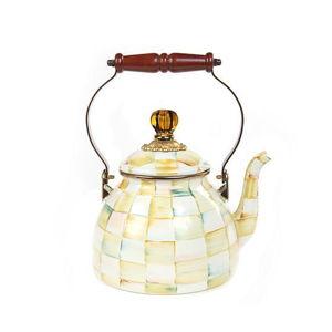 Parchment Check Enamel Tea Kettle - 2 Quart by MacKenzie-Childs