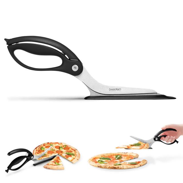 Dreamfarm Scizza | Non-Stick, Stainless-Steel Pizza Cutter Scissors with Protective Server | Black