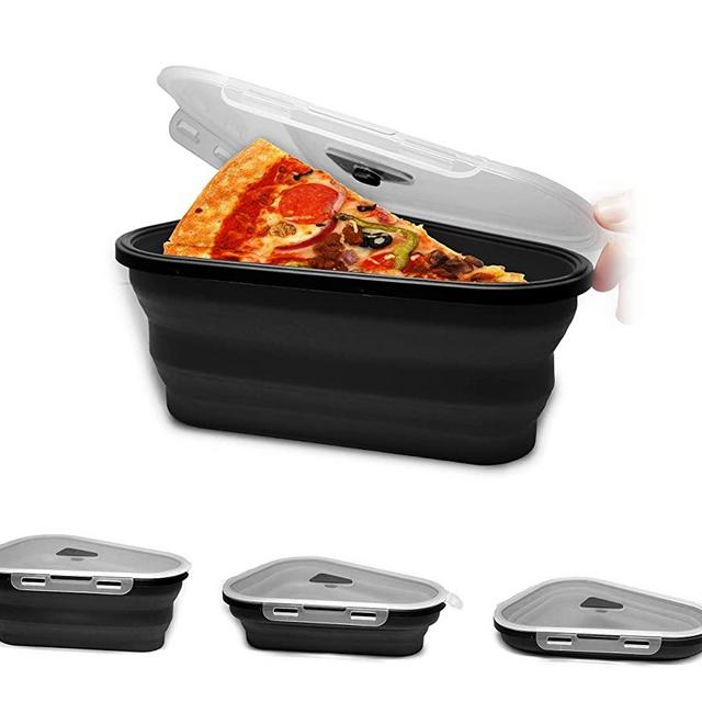 The Best Reusable/Expandable Pizza Container with 5 Serving Trays- Expandable Pizza Storage Container That Save Plenty Of Space And Organize - Microwaveable, BPA Free, & Dishwasher Safe (Black)