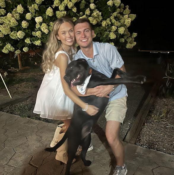 Goose having a blast at the engagement party.