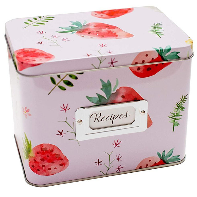 Heart&Berry Recipe Box With Cards And Dividers - Includes 24 4x6 Recipe Cards And 12 Dividers - Recipe Cards And Box Set - Compatible With Standard 4 X 6 Inches Index Cards Recipe Tin…