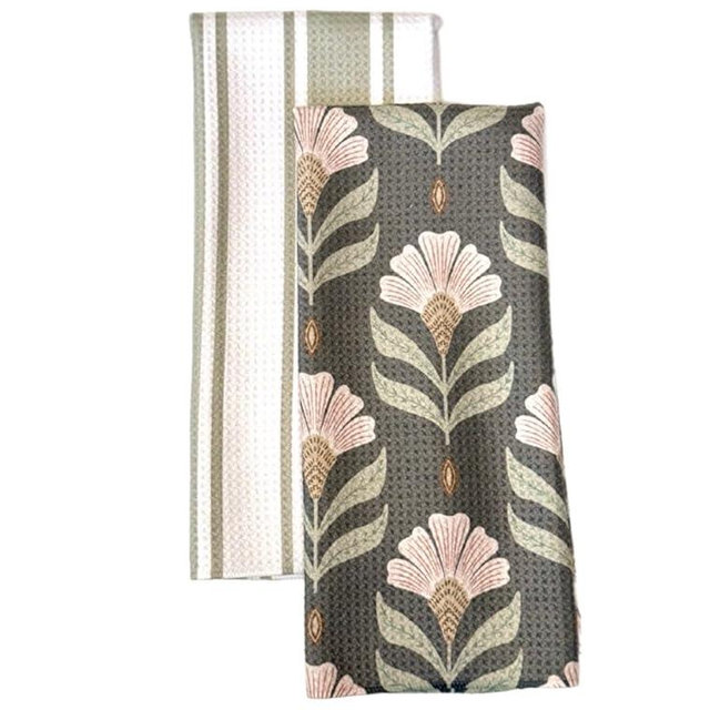 Trig Kitchen Towel Tea Towel Dish Cloth Double Sided Design Quick Dry Waffle Weave Microfiber Highly Absorbent Designer Prints Modern 2 Pack Hannah