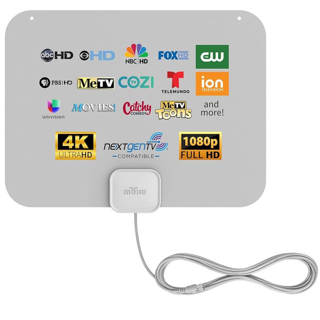 Mohu Leaf – New Look, Warm Grey Design – Ultra-Thin Indoor TV Antenna, UHF VHF, 40-Mile Range, Multi-Directional, 4K UHD, NEXTGEN TV - w/ 12 ft. Cable