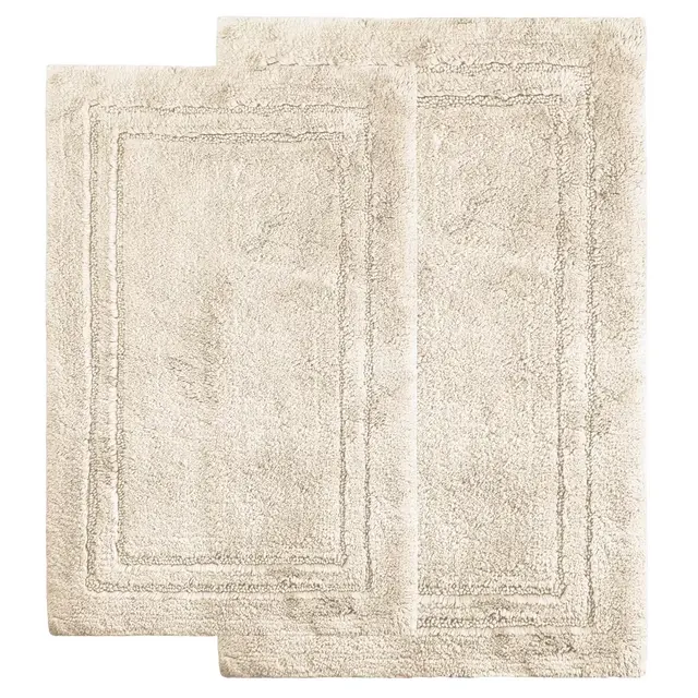 Non-Slip Machine Washable Solid Cotton 2 Piece Bathroom Rug Set, 2'x3', Cream - Blue Nile Mills