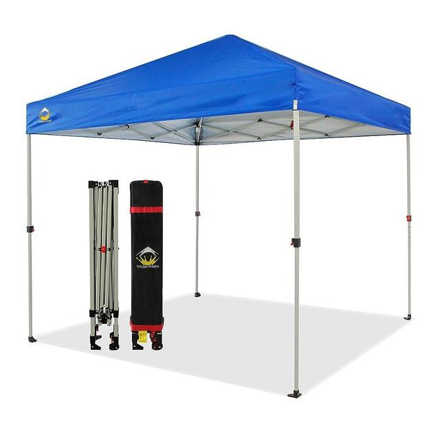 CROWN SHADES 8X8 Pop Up Canopy, Patented Center Lock One Push Tent Canopy, Newly Designed Storage Bag, 8 Stakes, 4 Ropes, Blue