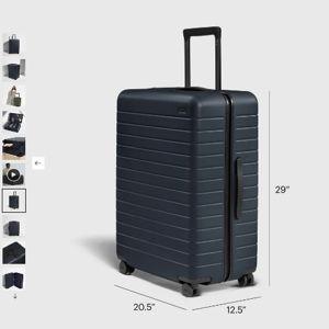AWAY Large Checked Suitcase in Navy Blue