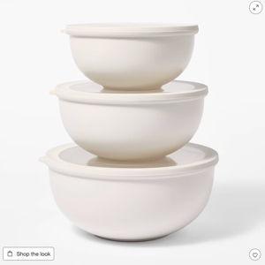 6pc (set of 3) Plastic Mixing Bowl Set with Lids Cream - Figmint™: Nesting, Dishwasher & Microwave-Safe
