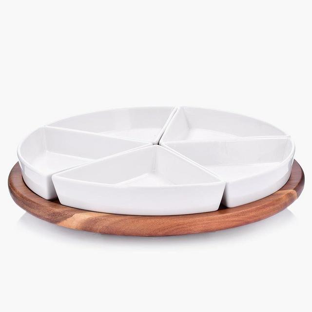 DUKA Lazy Susan Serving Tray for Table Top with Multiple Porcelain Dishes, Compartments | Ceramic Divided Serving Trays & Platters | 12" Turntable with Bowls | Scandinavian Design