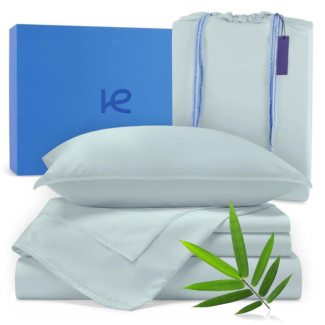 Kickoff Viscose Bamboo Sheets King Size 4-pc 100% Organic Bamboo Viscose Bed Cooling Sheets King Size Set Cool Bedding for hot Sleepers Sheet, Flat, Fitted, Pillowcases (Coastal Blue,K)