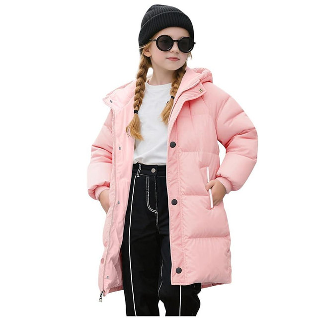 nhApmj Girls Winter Coat Heavyweight Hooded Puffer Jacket Kids Windproof Warm Solid Quilted Padded Down Jackets with Pockets
