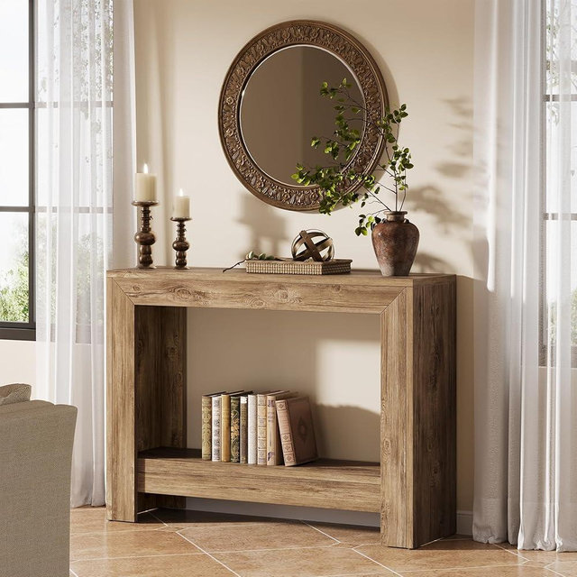 Tribesigns 41.3" Farmhouse Console Table, Behind Couch Sofa Table with Open Storage Shelves for Living Room (Natural)
