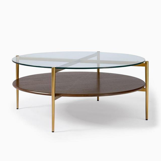Art Display Coffee Table, XL Round, Wood, Metal, Glass