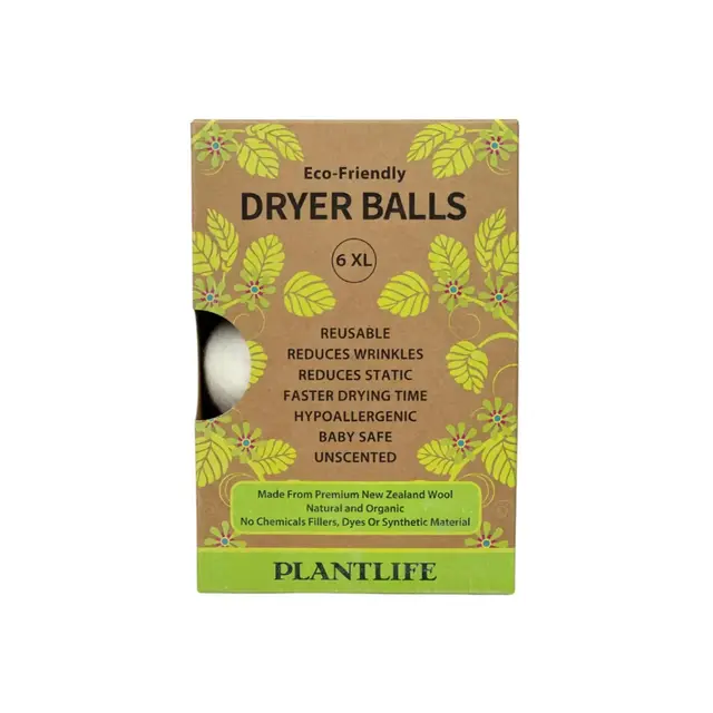 Plantlife 6 Wool Dryer Balls - Reusable, Natural Fabric Softener, Reduces Wrinkles, Saves Drying Time - Unscented Wool Dryer Balls, 6-Pack
