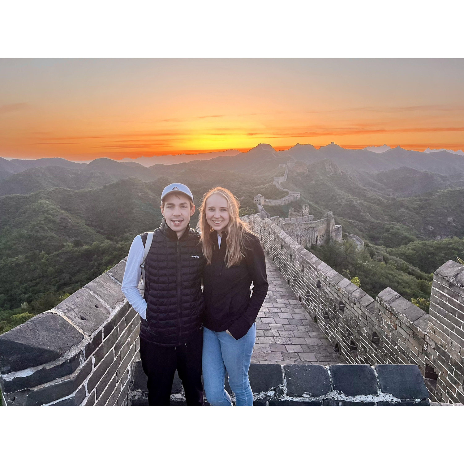 Walking the Great Wall of China at sunrise